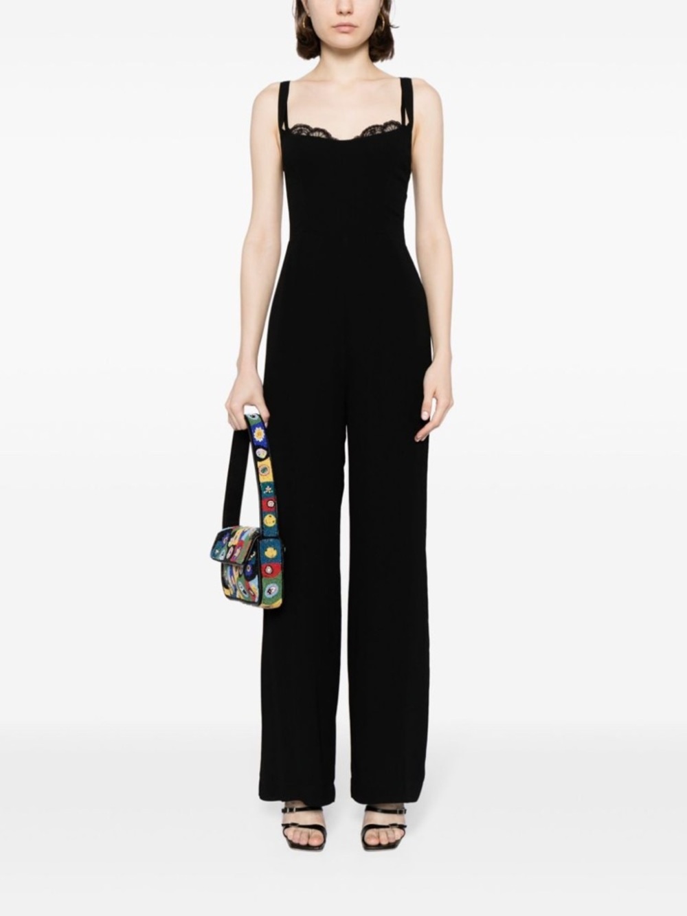 Reformation Black Lace-Trim Wide-Leg Jumpsuit